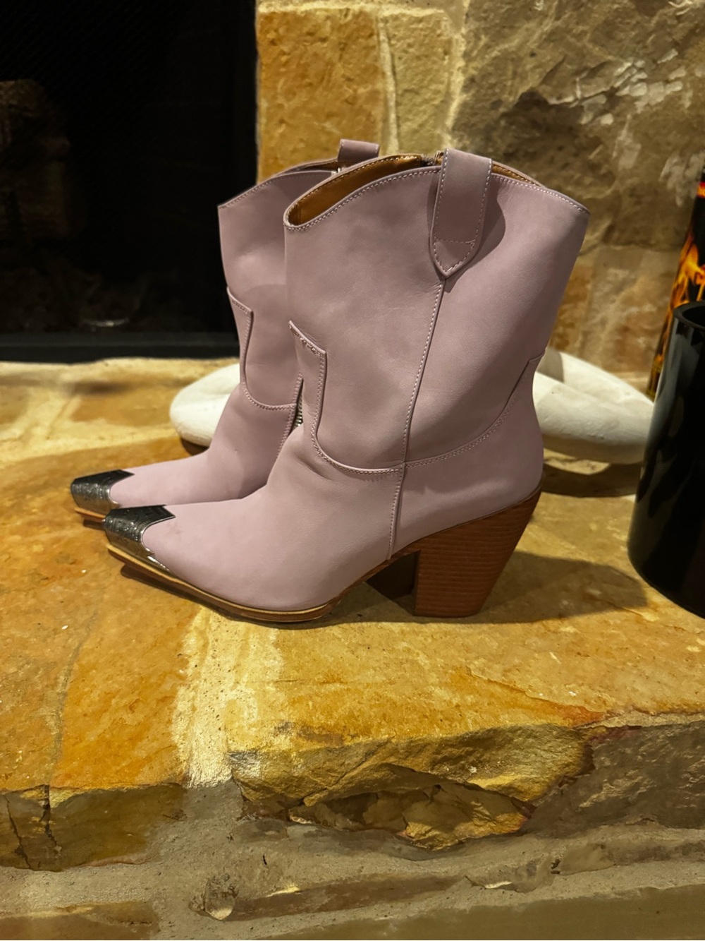 Women’s Lavender Western Ankle Boots with Metallic Toe